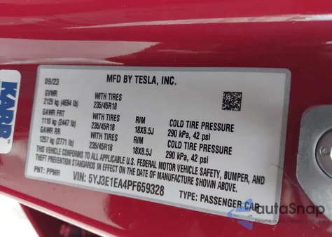 2023 Tesla Model 3 Rear-Wheel Drive from USA, damaged, VIN 5YJ3E1EA4PF659328